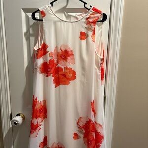 Floral Sleeveless Mini Dress - Red and White